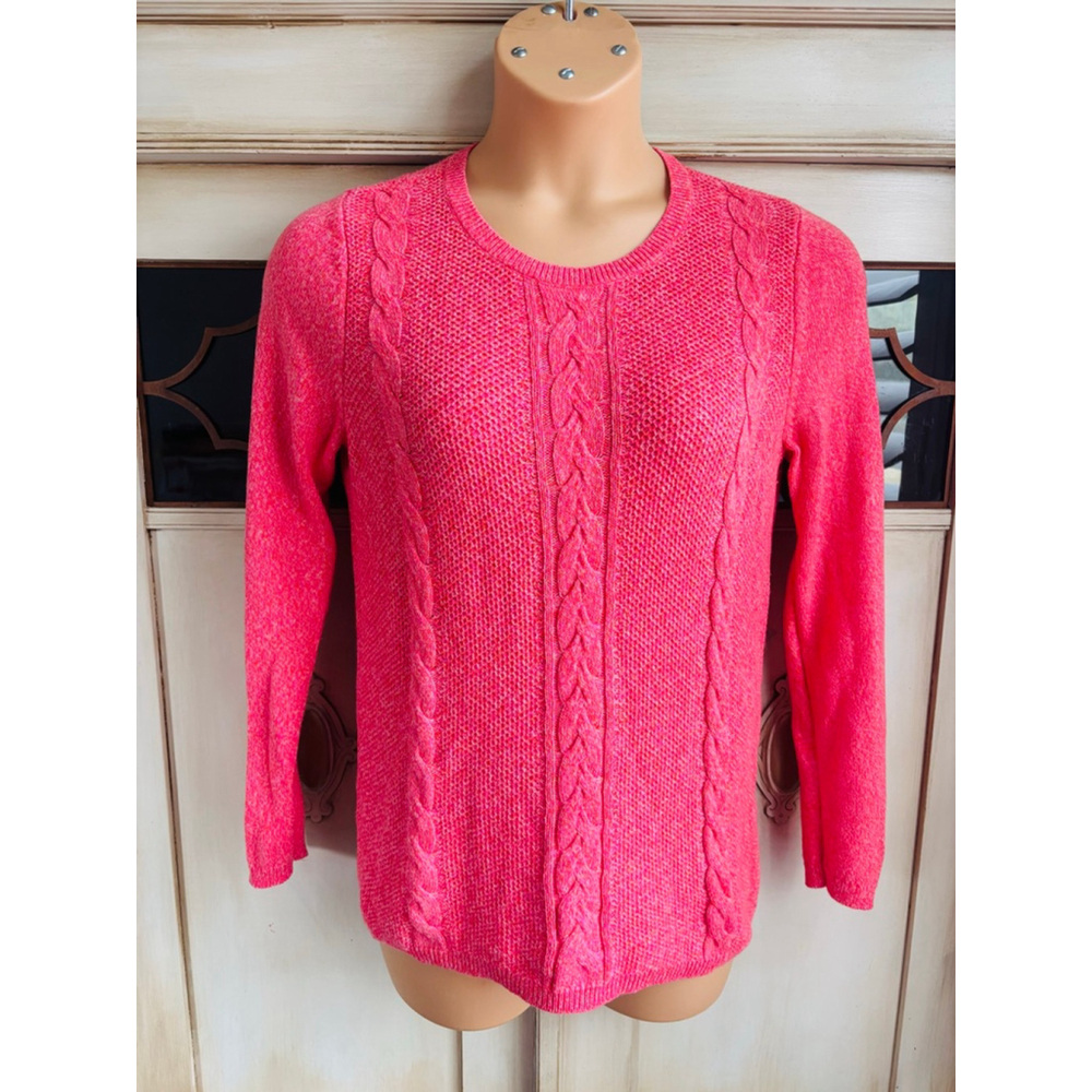EUC Talbots Cotton Blend Zipper Back Cable Knit Sweater | Sz Med